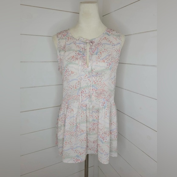 LOFT Outlet Sleeveless Floral Peplum Blouse Women’s Size M Keyhole Neck - Picture 1 of 5